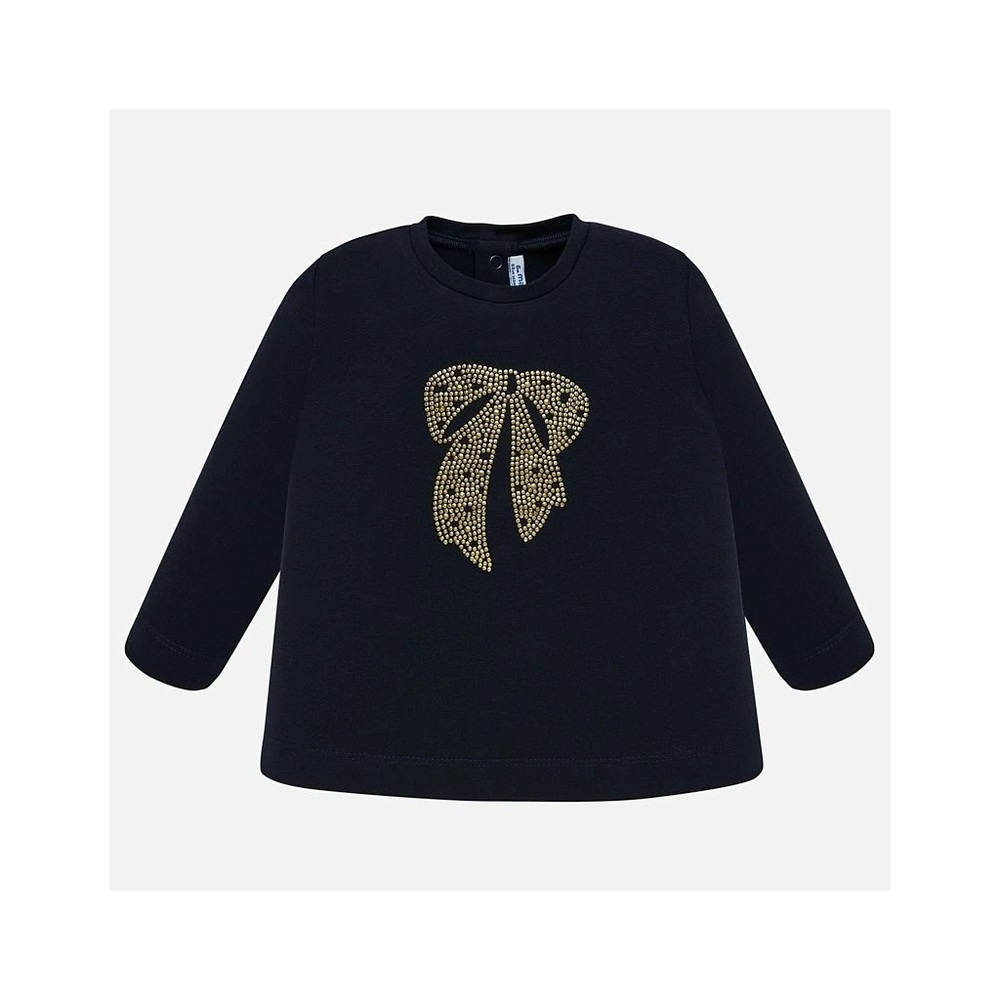 Mayoral Black Long Sleeve Tee‎ with Gold Beaded Bow